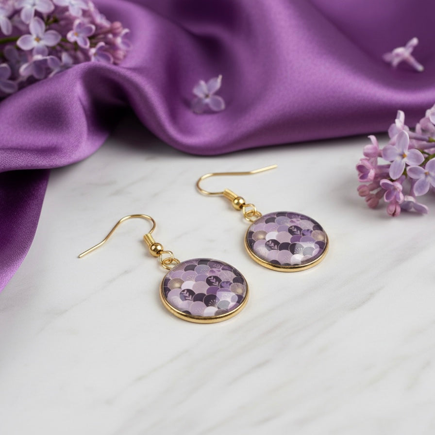 Ohrringe hängend Edelstahl gold lila flieder Damen Schmuck