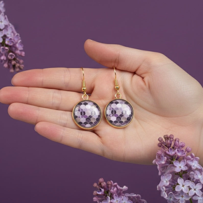 Ohrringe hängend Edelstahl gold lila flieder Damen Schmuck