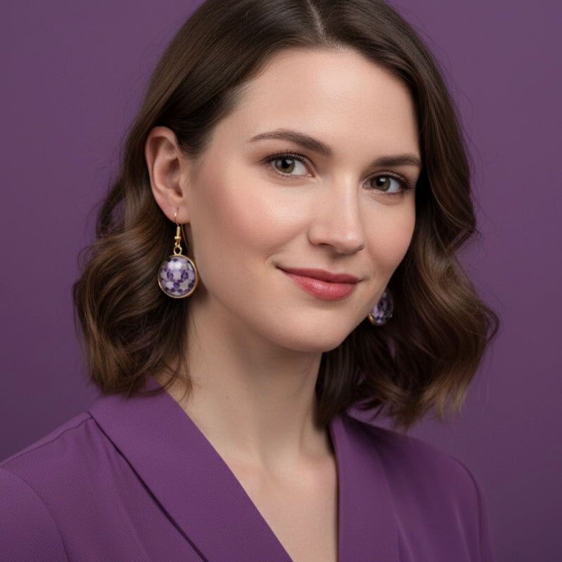 Ohrringe hängend Edelstahl gold lila flieder Damen Schmuck