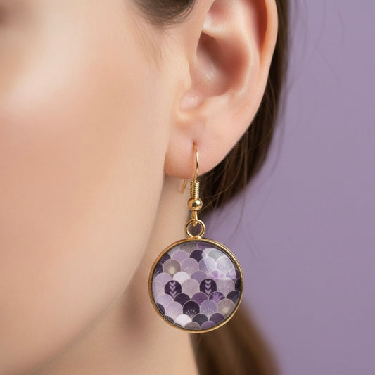 Ohrringe hängend Edelstahl gold lila flieder Damen Schmuck